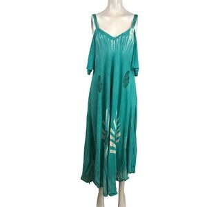 Sakkas Aqua Teal Cold Shoulder Handkerchief Hem Maxi Dress 18155 Free Size NEW